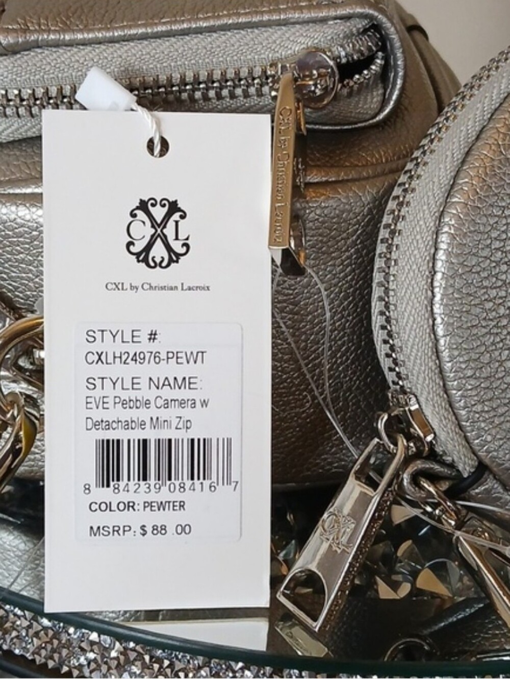 New Christian Lacroix Silver Pewter Faux Leather Crossbody Camera Bag With Pouch - Picture 12 of 16